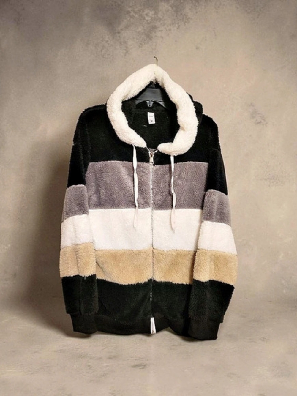 FME Color Block Sherpa Jacket Black & White Medium NWOT